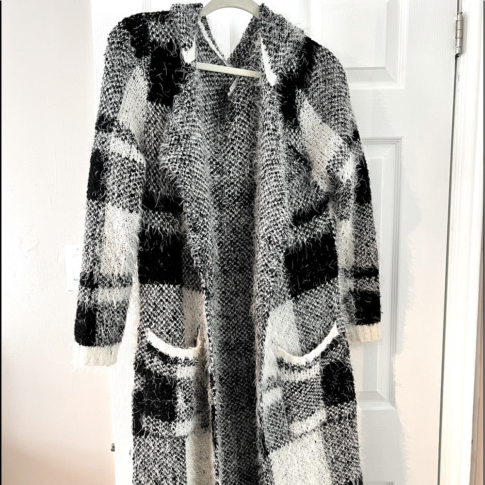 Oversized long comfy cardigan with hood